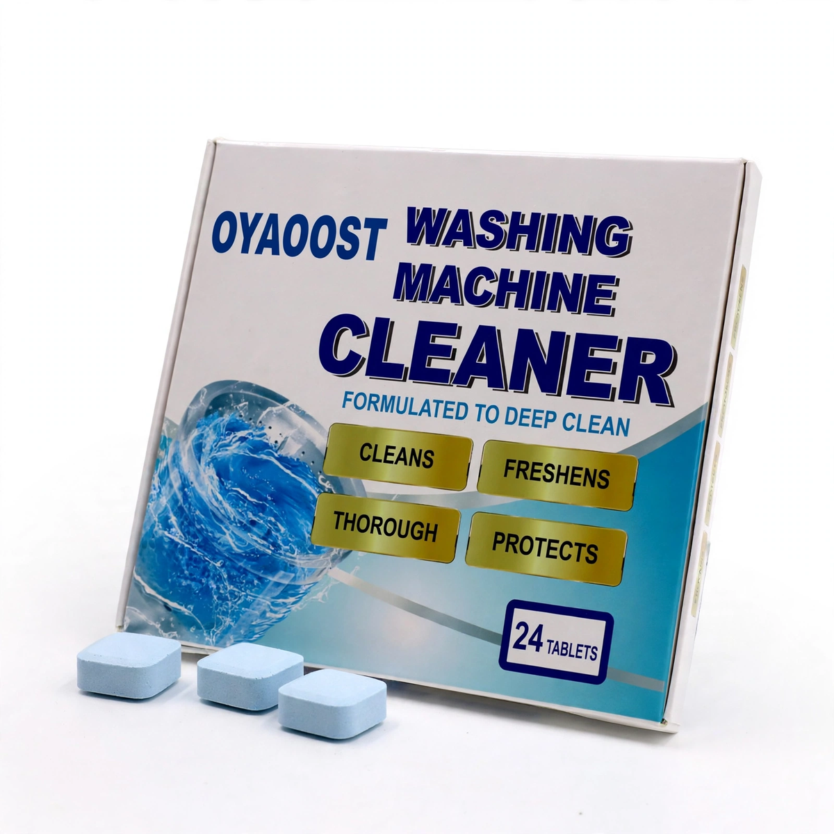 CleanTab Washing Machine Cleaner Tablets box with individually wrapped tablets